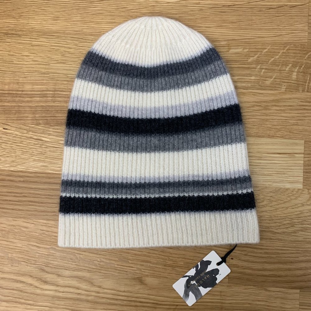 NWT RIBBED CASHMERE BEANIE STRIPE PATTERN UNISEX